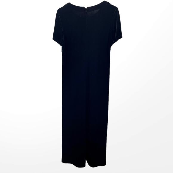 90s FOCUS Vintage Black Velvet Jacket Dress Set with Shoulder Pads - Picture 5 of 15